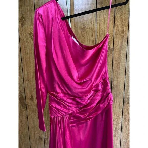 EACH X OTHER   Satin One-shoulder Asymmetric A-line Dress In Pink - Picture 3 of 8